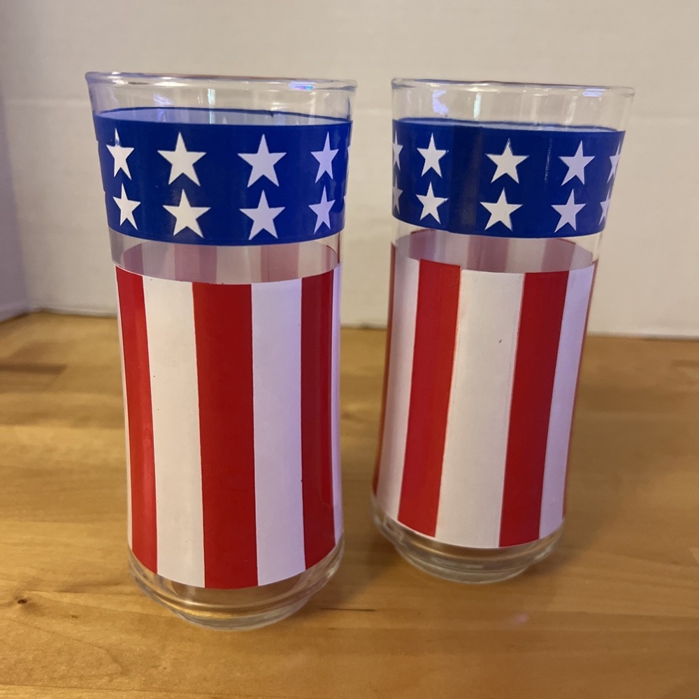 VTG Libbey Drinking Glasses Set Of 2 Stars And Stripes 16Oz 1976 Bicentennial EC